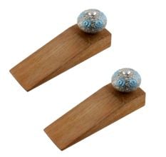 2 Pieces Blue Circles Crackle Ceramic Wooden Door Stopper